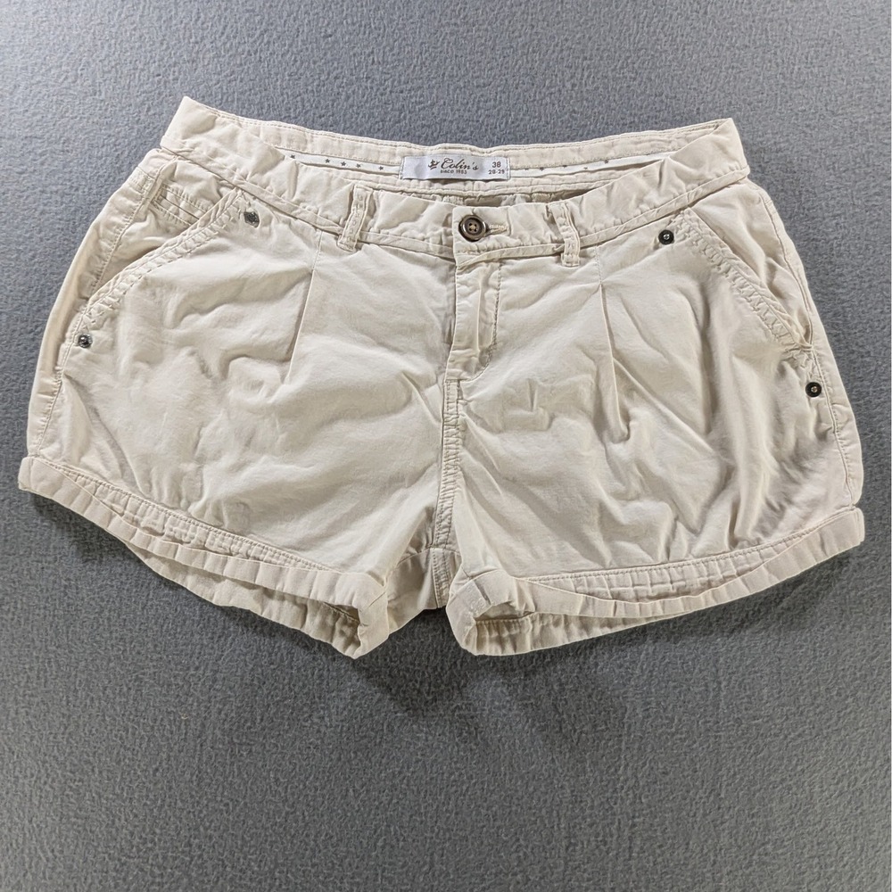 Colin's Chino Shorts Womens 38 28-29 Khaki Pleated Cuffed Casual Summer‎
